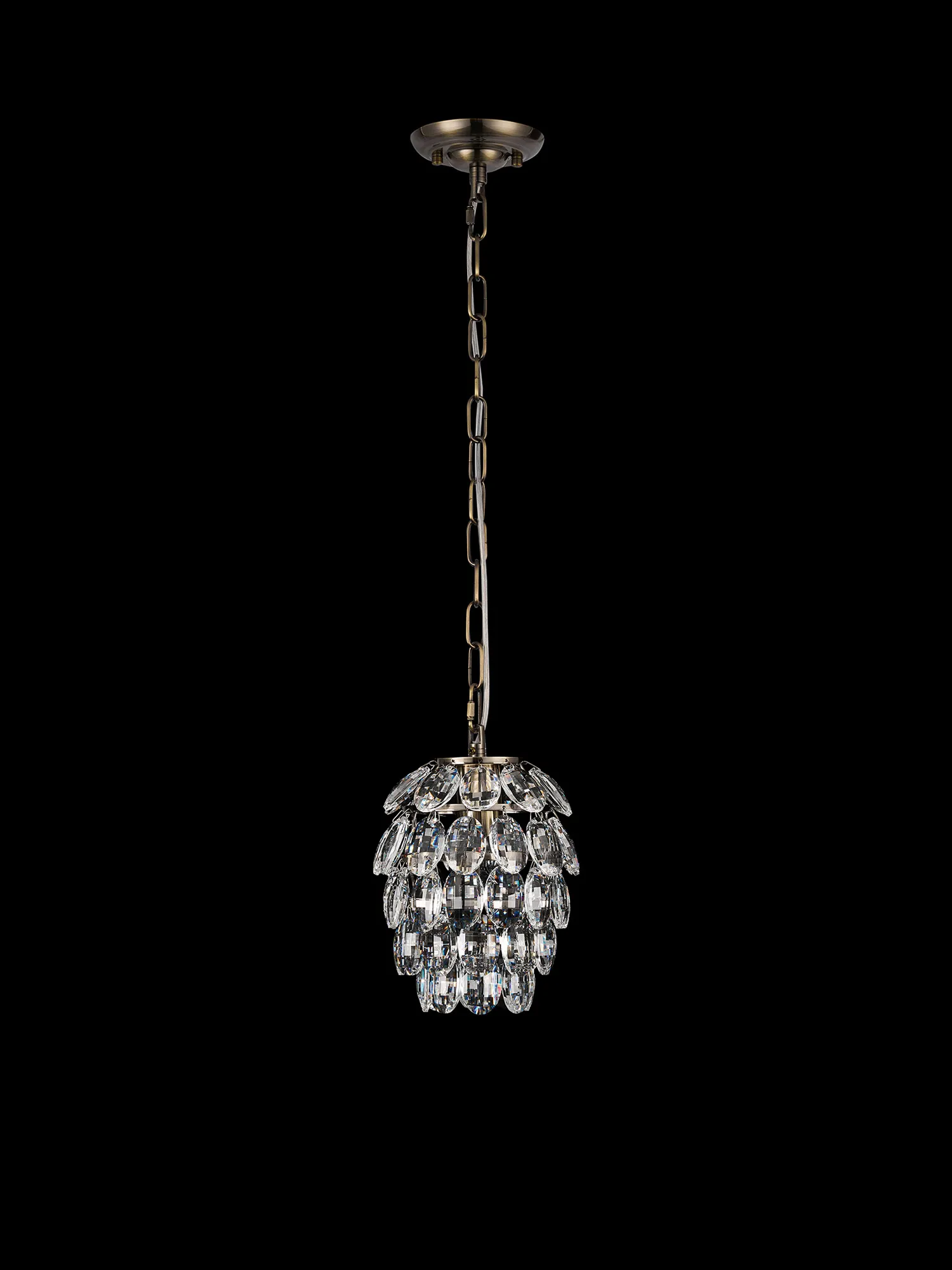Coniston Antique Brass Crystal Ceiling Lights Diyas Single Crystal Pendants